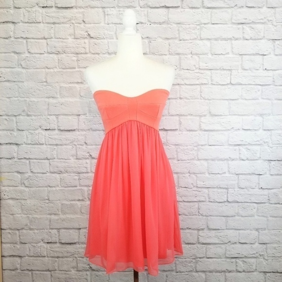 Diane Von Furstenberg coral strapless chiffon short dress women's size 2 Y2K - Picture 2 of 9